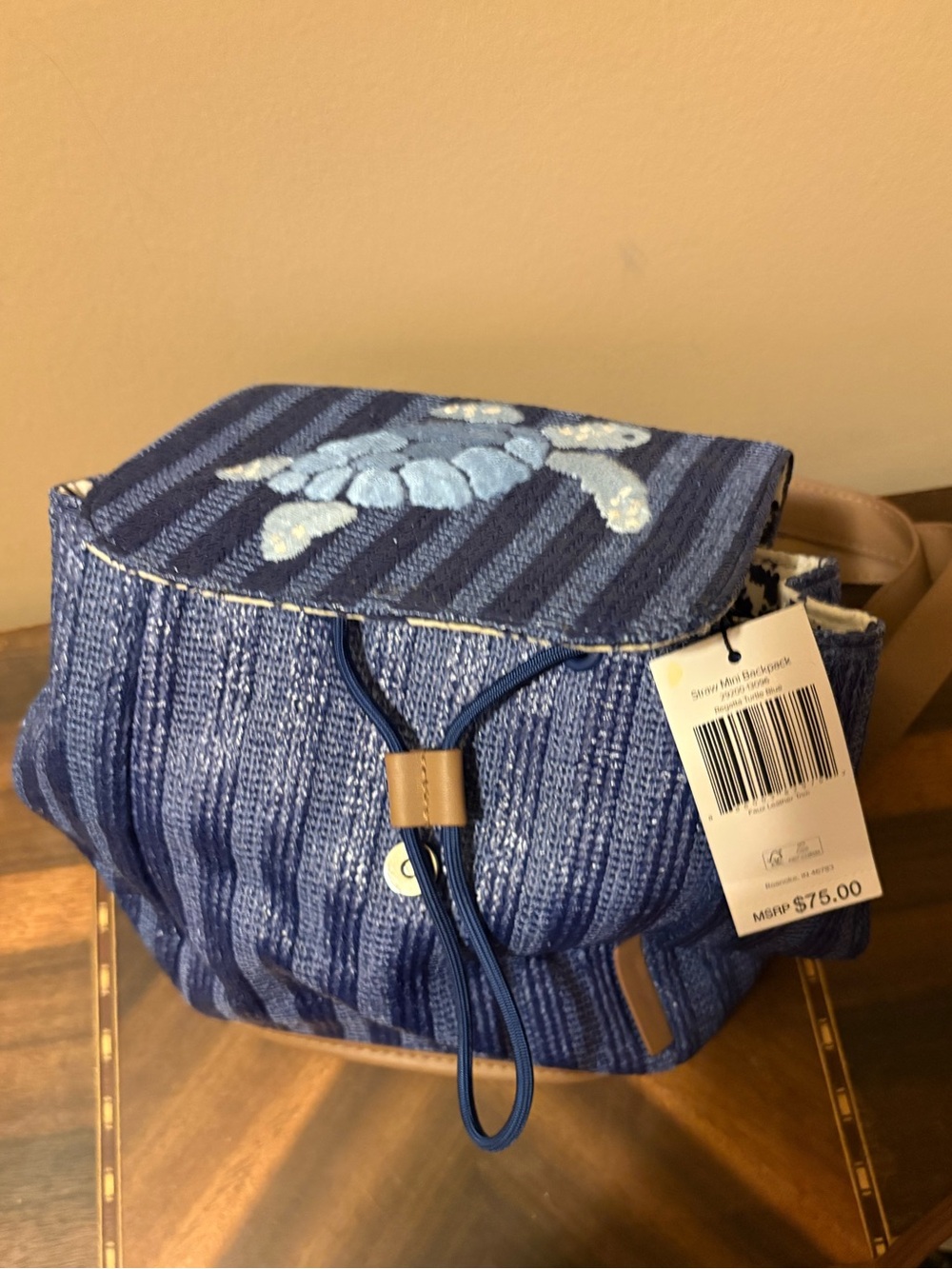 Vera Bradley Straw Mini Backpack in Regatta Turtle Blue - Picture 4 of 5